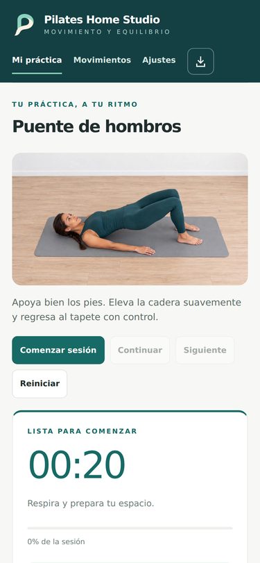 Pantalla de la aplicación Pilates Home Studio